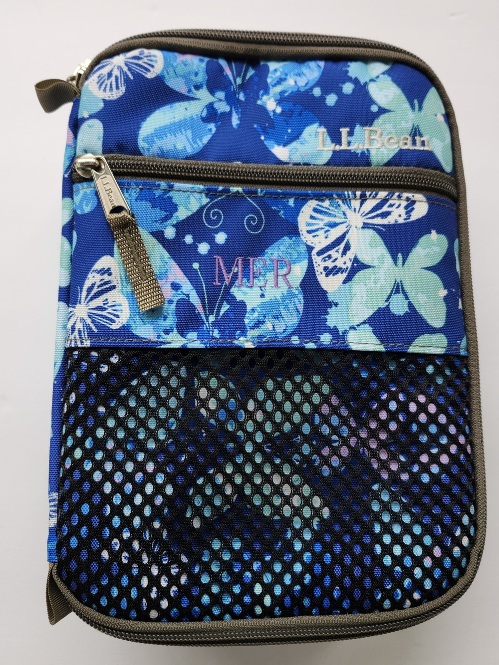 L.L. Bean Blue Butterfly Travel Pouch Lunch Bag